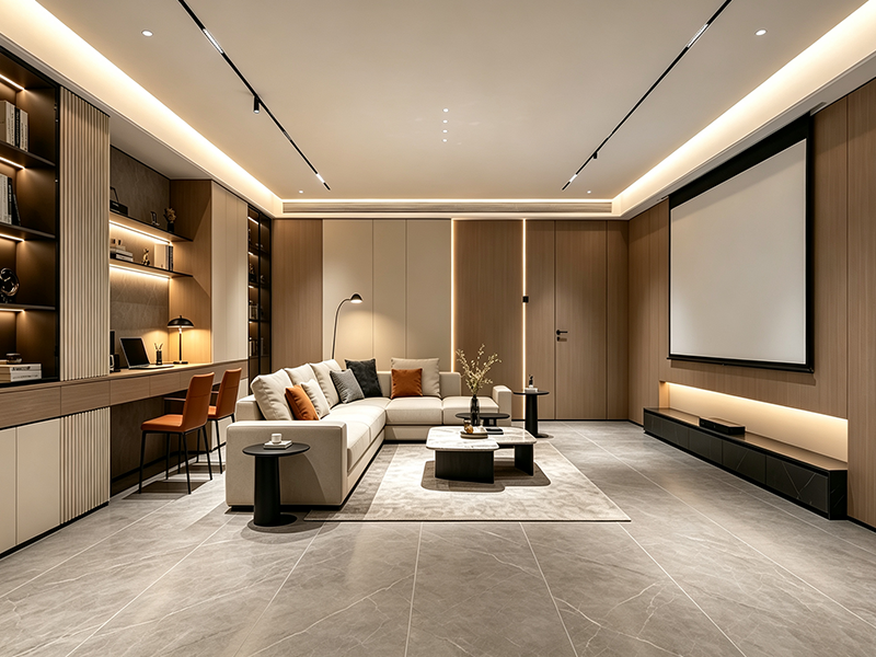 Stone pattern SPC rigid flooring for modern luxury living room and home theater, waterproof vinyl floor for villa interior