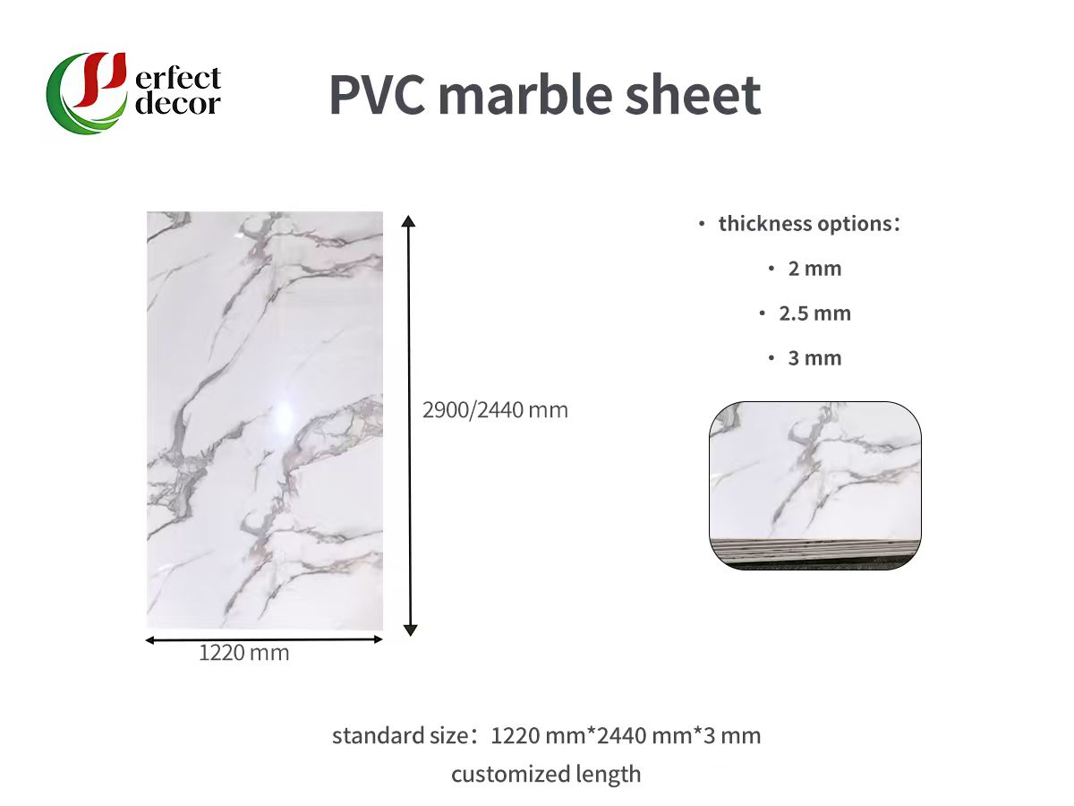 PVC marble sheet size specification and product sample display
