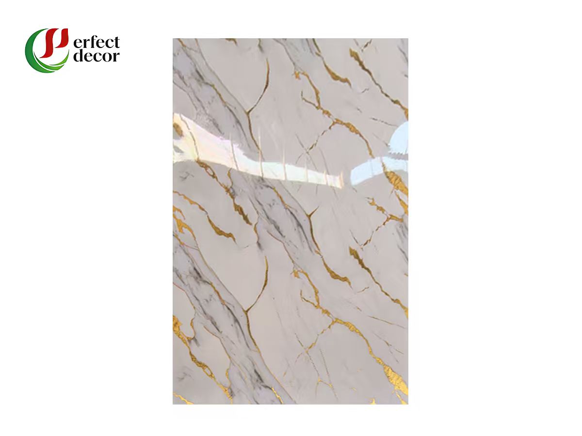 Grey gold vein PVC marble sheet wall panel for interior decoration