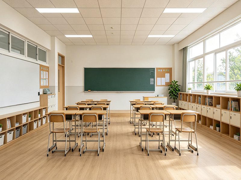 Wood grain SPC flooring for school classroom, anti-slip wear-resistant vinyl flooring for education commercial project