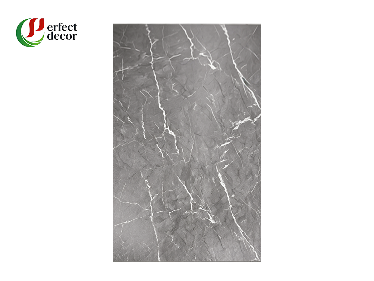 Light Grey PVC Marble Sheet sample, high gloss UV decorative wall panel