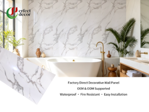 Carrara White PVC marble sheet bathroom interior wall decoration render