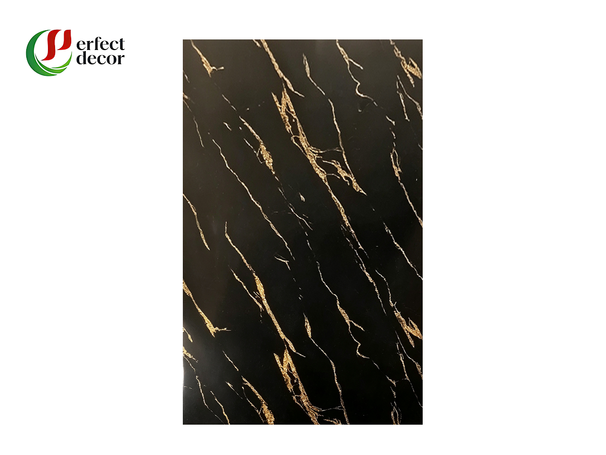Black gold PVC marble sheet UV wall panel sample