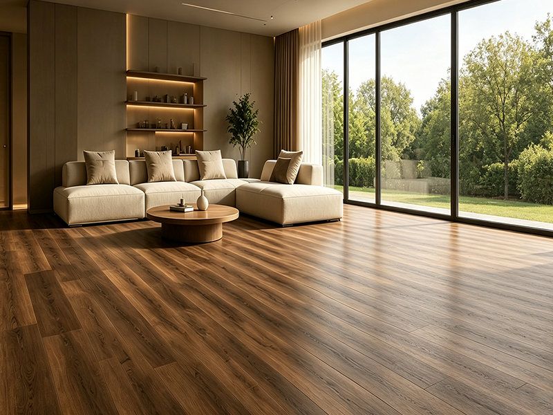 Wood grain SPC rigid flooring for modern residential living room, waterproof vinyl plank flooring for home interior renovation