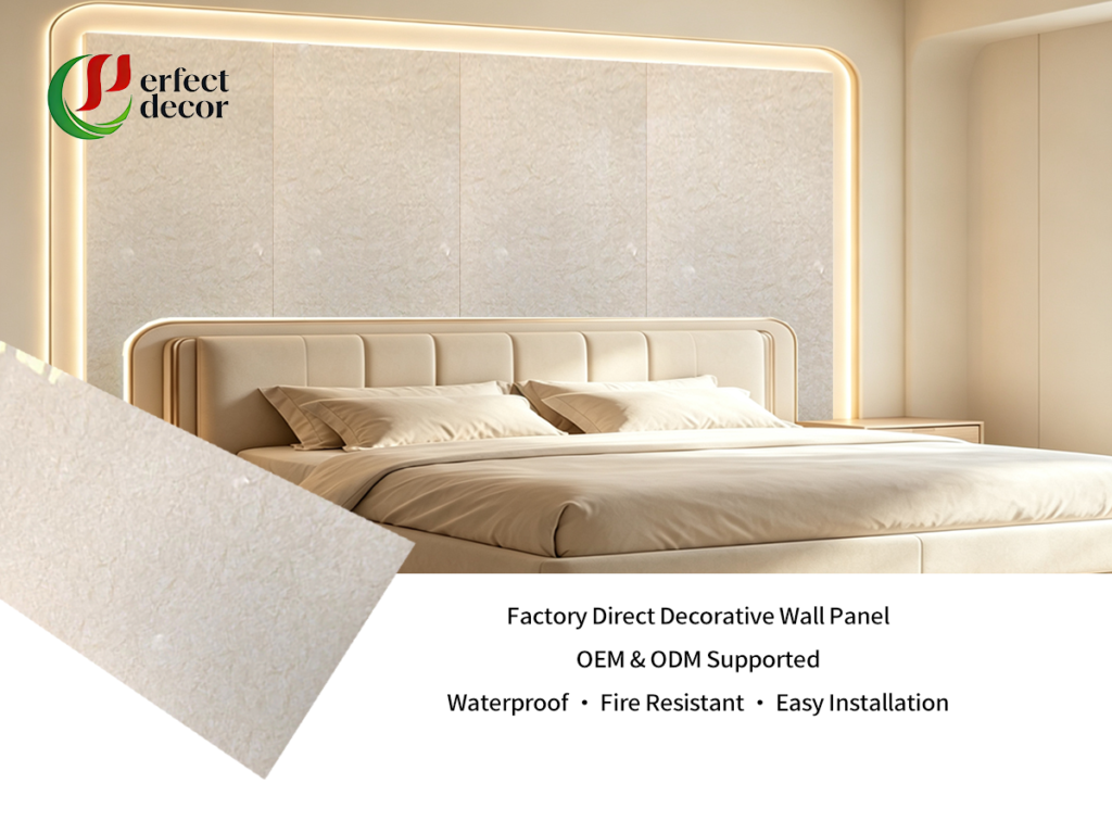 Carrara White PVC marble sheet bedroom interior wall decoration project