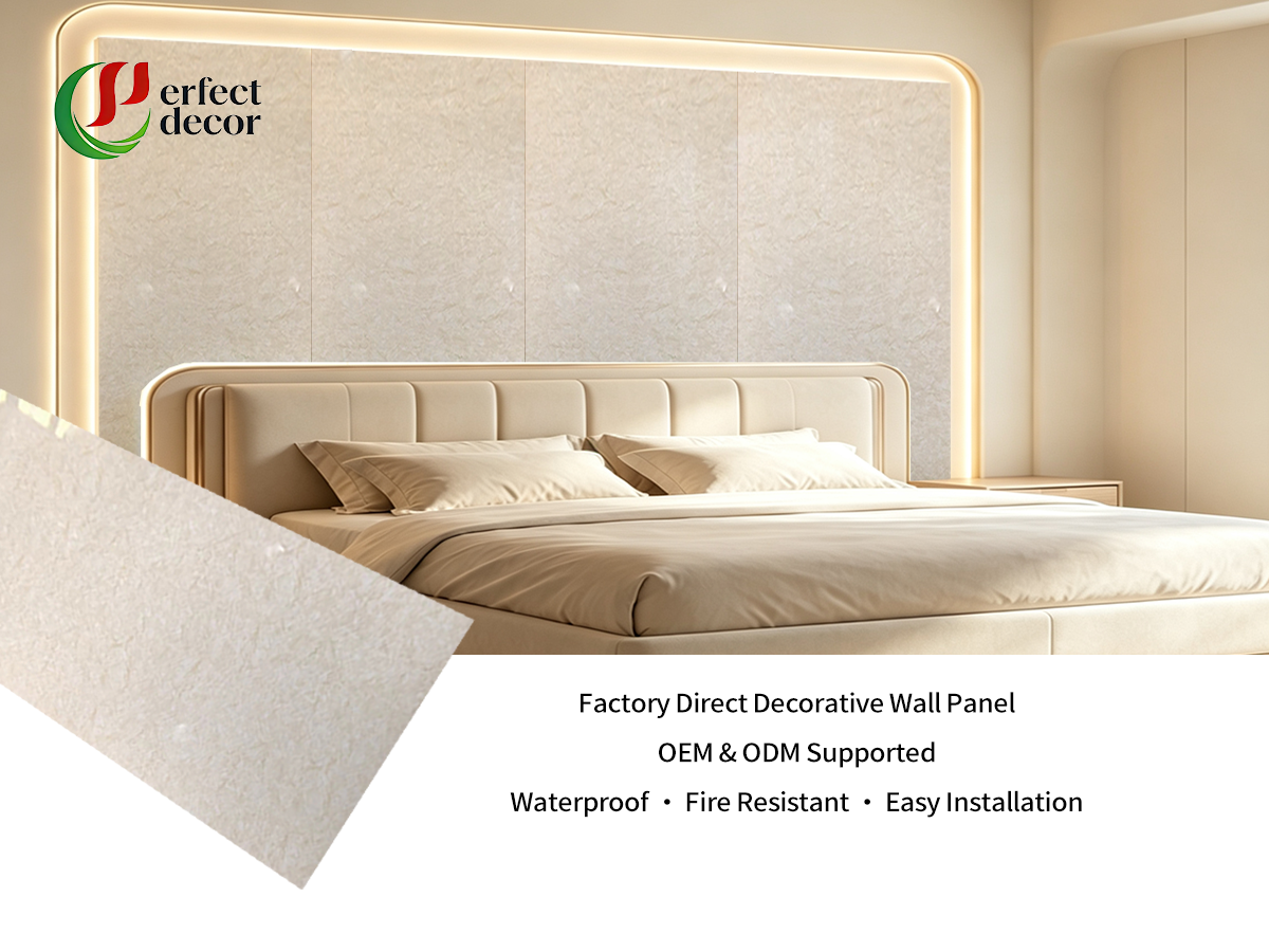 Carrara White PVC marble sheet bedroom interior wall decoration project