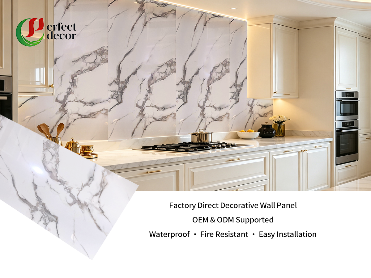 Carrara White PVC Marble Sheet for kitchen interior wall decoration